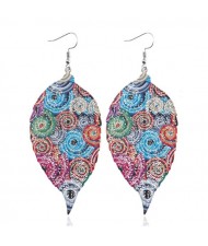Colorful Printing Vintage Style Leaves High Fashion Statement Earrings