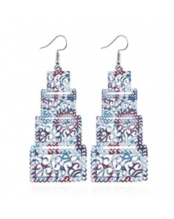 Hollow Floral Printing Multistory Chunky High Fashion Statement Earrings