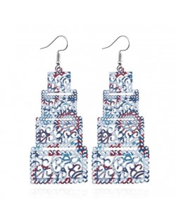 Hollow Floral Printing Multistory Chunky High Fashion Statement Earrings