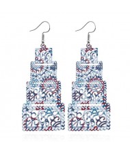 Hollow Floral Printing Multistory Chunky High Fashion Statement Earrings