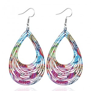 Floral Printing Hollow Style Waterdrop Pendant Fashion Earrings