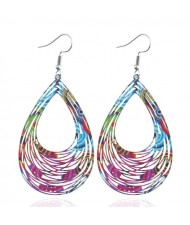 Floral Printing Hollow Style Waterdrop Pendant Fashion Earrings