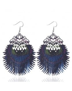 Peacock Feather Pendant High Fashion Alloy Costume Earrings