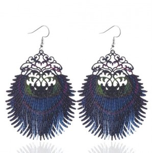Peacock Feather Pendant High Fashion Alloy Costume Earrings