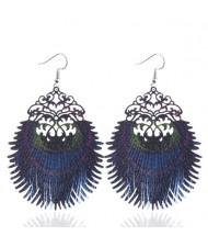 Peacock Feather Pendant High Fashion Alloy Costume Earrings