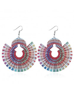 Hollow Floral Printing Fan-shape Pendant High Fashion Costume Earrings