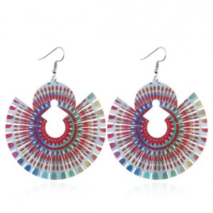 Hollow Floral Printing Fan-shape Pendant High Fashion Costume Earrings
