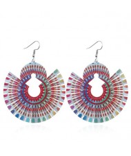 Hollow Floral Printing Fan-shape Pendant High Fashion Costume Earrings