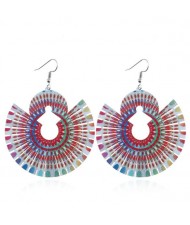 Hollow Floral Printing Fan-shape Pendant High Fashion Costume Earrings