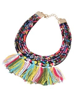 Multicolor High Fashion Cotton Threads Tassel Chunky Short Costume Necklace