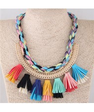Multicolor Cotton Threads Weaving with Tassels Design Short Fashion Women Statement Necklace