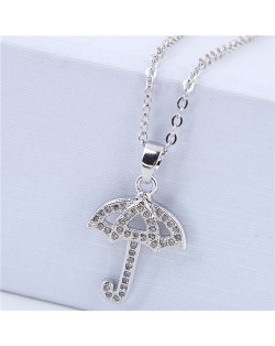 Korean Fashion Cubic Zirconia Inlaid Copper Umbrella Pendant Long Chain Costume Necklace - Silver