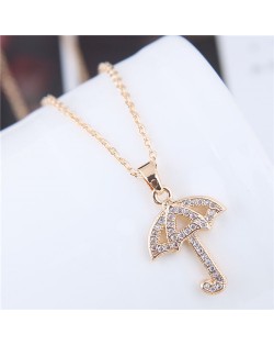 Korean Fashion Cubic Zirconia Inlaid Copper Umbrella Pendant Long Chain Costume Necklace - Golden