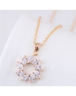 Korean Fashion Cubic Zirconia Inlaid Copper Garland Pendant Long Chain Costume Necklace