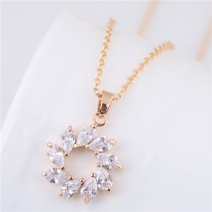 Korean Fashion Cubic Zirconia Inlaid Copper Garland Pendant Long Chain Costume Necklace