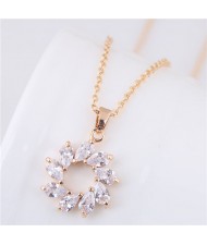 Korean Fashion Cubic Zirconia Inlaid Copper Garland Pendant Long Chain Costume Necklace