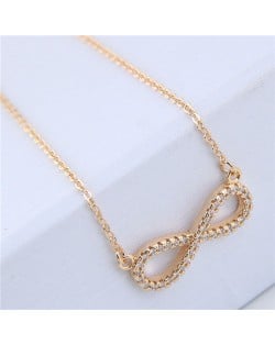 Korean Fashion Cubic Zirconia Inlaid Copper Infinite Symbol Pendant Long Chain Necklace - Golden
