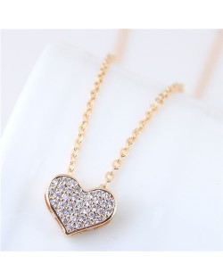 Cubic Zirconia Inlaid Golden Heart Pendant Long Chain Fashion Necklace