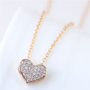 Cubic Zirconia Inlaid Golden Heart Pendant Long Chain Fashion Necklace