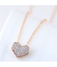 Cubic Zirconia Inlaid Golden Heart Pendant Long Chain Fashion Necklace