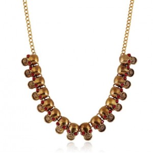 Rhinestone Inlaid Skulls Punk High Fashion Golden Costume Necklace