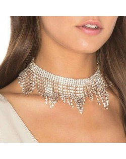 Rhinestone Embellished Shining Tassel High Fashion Choker Necklace