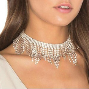 Rhinestone Embellished Shining Tassel High Fashion Choker Necklace