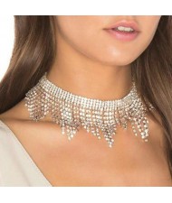 Rhinestone Embellished Shining Tassel High Fashion Choker Necklace