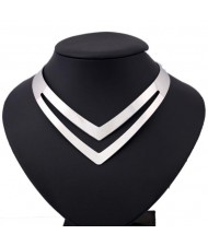 High Fashion Hollow V Style Alloy Necklet - Silver