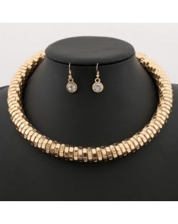 Chunky Punk Fashion Golden Alloy Chain Necklace and Earrings Set