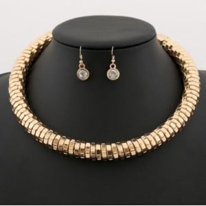 Chunky Punk Fashion Golden Alloy Chain Necklace and Earrings Set