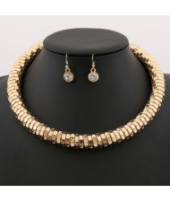 Chunky Punk Fashion Golden Alloy Chain Necklace and Earrings Set