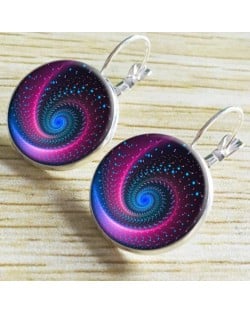Starry Sky Round Gem Pendant Fashion Clip Earrings - Silver