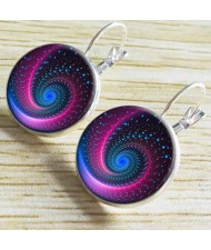 Starry Sky Round Gem Pendant Fashion Clip Earrings - Silver