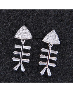 Fish Bone Cubic Zirconia Shining Fashion Statement Earrings