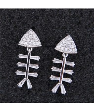 Fish Bone Cubic Zirconia Shining Fashion Statement Earrings