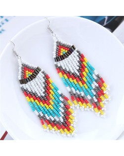 Assorted Mini-beads Tassel Bohemian Fashion Statement Earrings - White