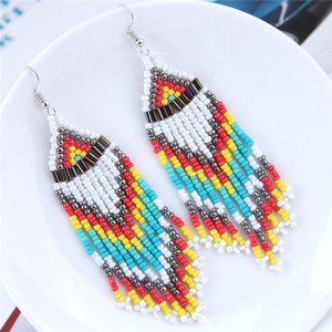 Assorted Mini-beads Tassel Bohemian Fashion Statement Earrings - White