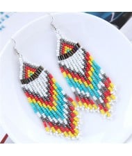 Assorted Mini-beads Tassel Bohemian Fashion Statement Earrings - White