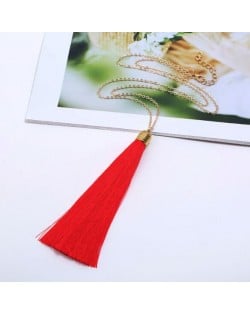 Cotton Threads Tassel High Fashion Long Chain Statement Necklace - Red