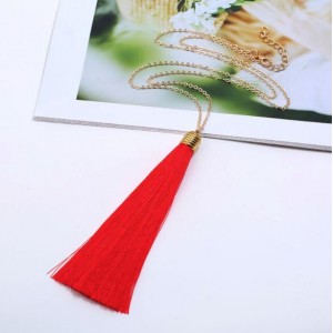 Cotton Threads Tassel High Fashion Long Chain Statement Necklace - Red