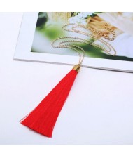Cotton Threads Tassel High Fashion Long Chain Statement Necklace - Red