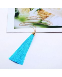 Cotton Threads Tassel High Fashion Long Chain Statement Necklace - Sky Blue
