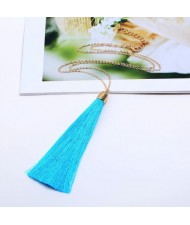 Cotton Threads Tassel High Fashion Long Chain Statement Necklace - Sky Blue