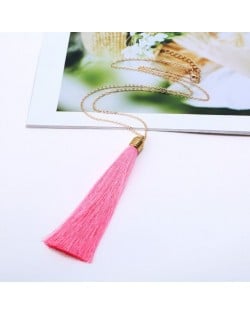 Cotton Threads Tassel High Fashion Long Chain Statement Necklace - Pink