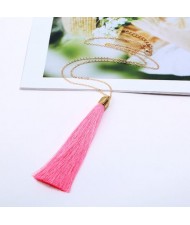 Cotton Threads Tassel High Fashion Long Chain Statement Necklace - Pink