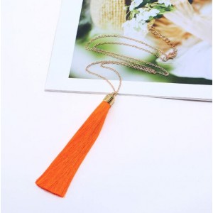 Cotton Threads Tassel High Fashion Long Chain Statement Necklace - Orange