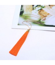 Cotton Threads Tassel High Fashion Long Chain Statement Necklace - Orange