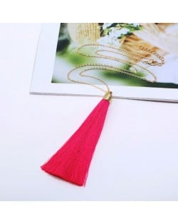 Cotton Threads Tassel High Fashion Long Chain Statement Necklace - Rose