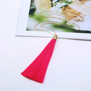 Cotton Threads Tassel High Fashion Long Chain Statement Necklace - Rose